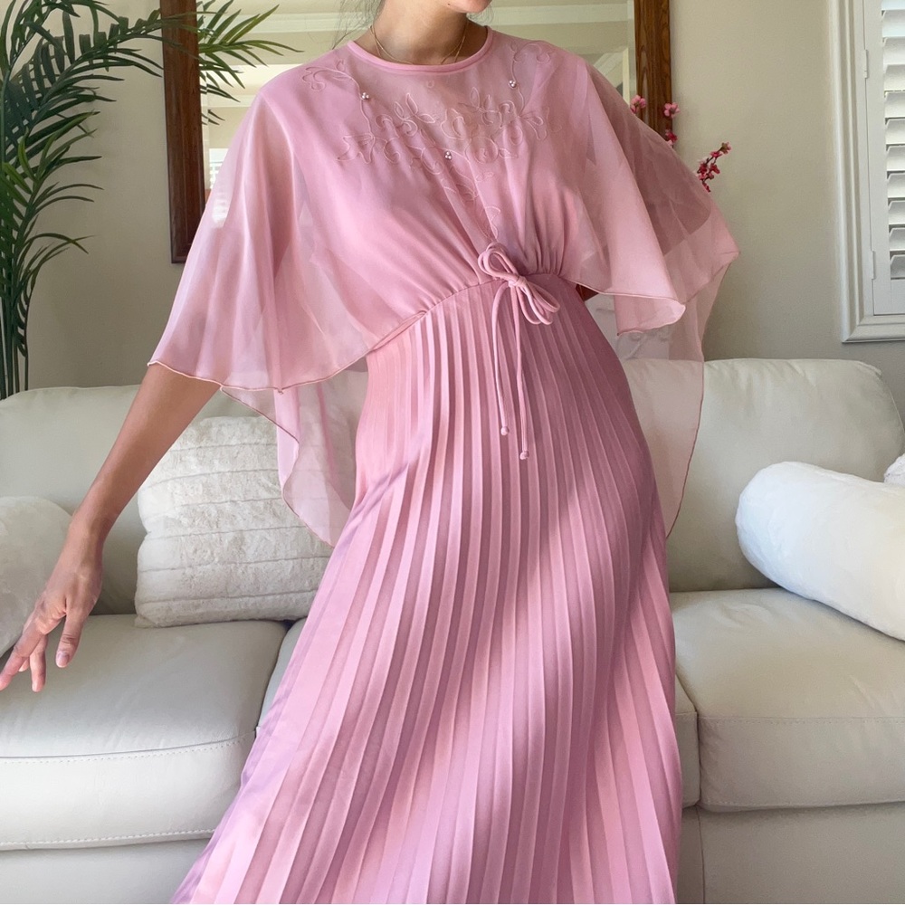 Vintage Pink Formal Gown with Cape